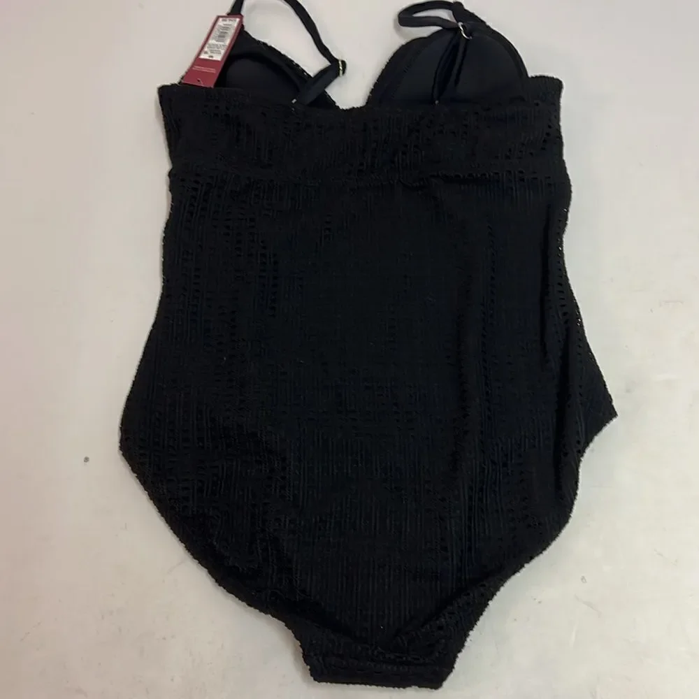 Merona Black Baker Weave Lace‎ One Piece Swimsuit D22